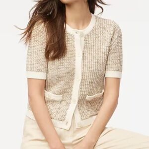 J Crew Short-sleeve tweed lady crewneck cardigan sweater size small